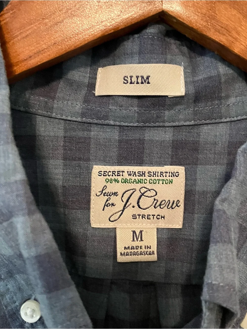 Sewn For J.Crew Blue Green Check Gingham Organic Cotton Slim  Fit Shirt Men M